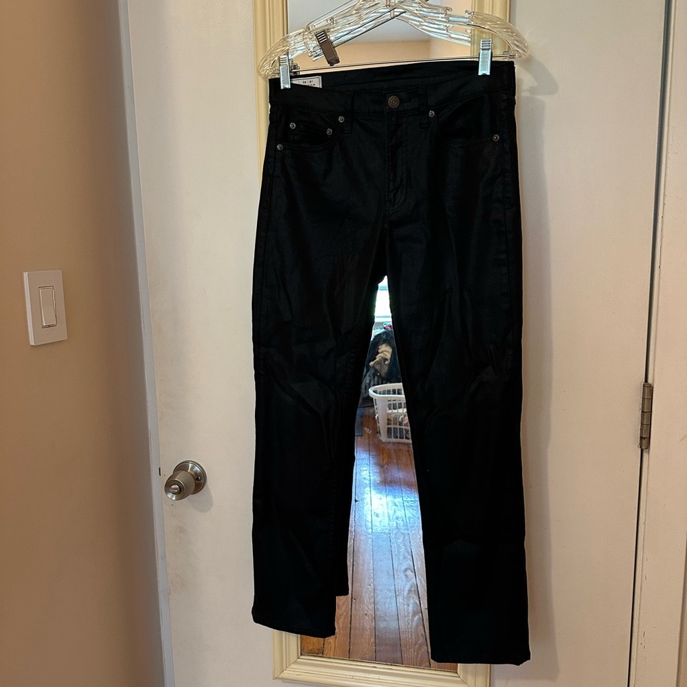 Gap Vintage Slim Mid-Rise Waxed Black Straight-Leg Jeans size 28/6R